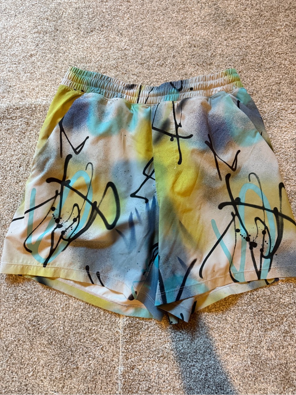 lululemon athletica Men's Spray-Print Athletic Shorts in Blue, Yellow, Black